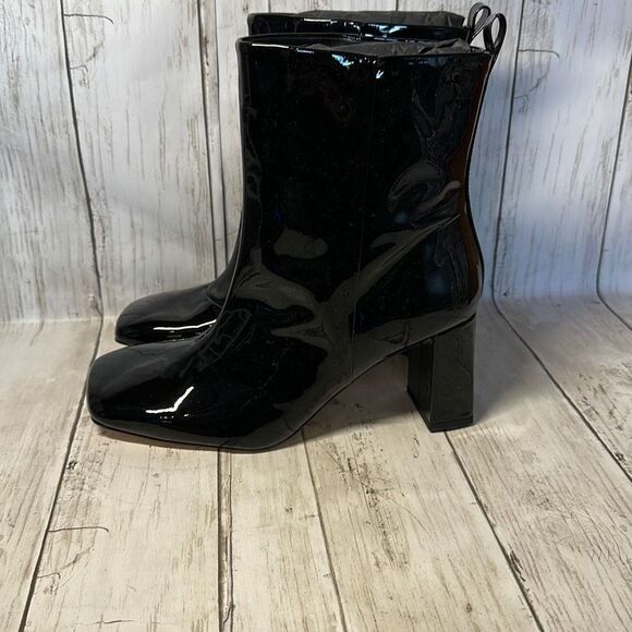 NEW Good American Black Patent Leather Booties Womens Size 8 in Box Square Toe - Picture 4 of 8